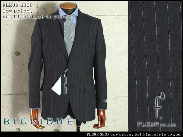 ■Y1416■BIGLIDUE 春新作 REDA生地 ストライプ2Bスーツ 46/M 黒