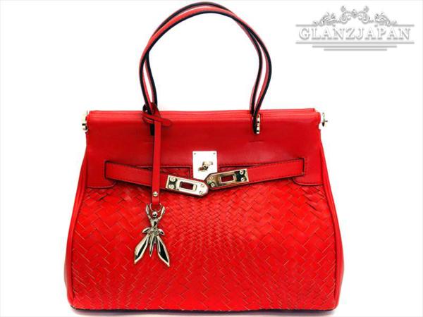 DL40*新作*赤*本革*チャーム付属♪メッシュレザーハンドバッグ