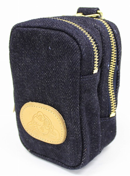 ak0813/新品 革蛸 19OZデニムベルトポーチ インディゴ×サドル