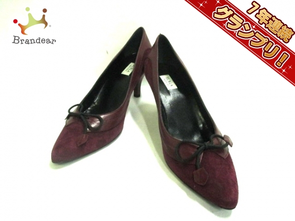 フルラ パンプス 37 レディース 美品 ボルドー リボン FURLA