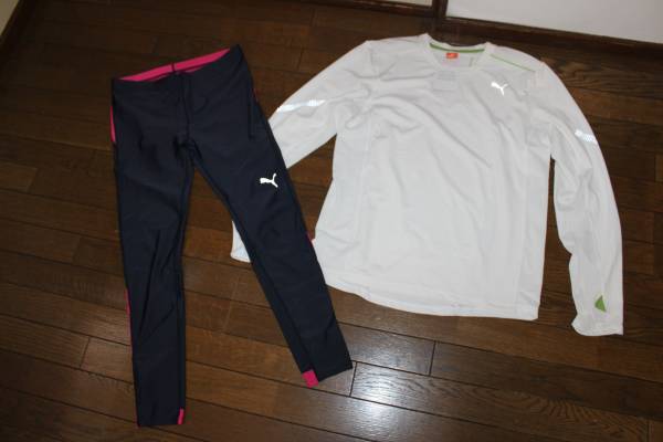 プーマPUMAランニングシャツ（新品）＆タイツ上下セットO