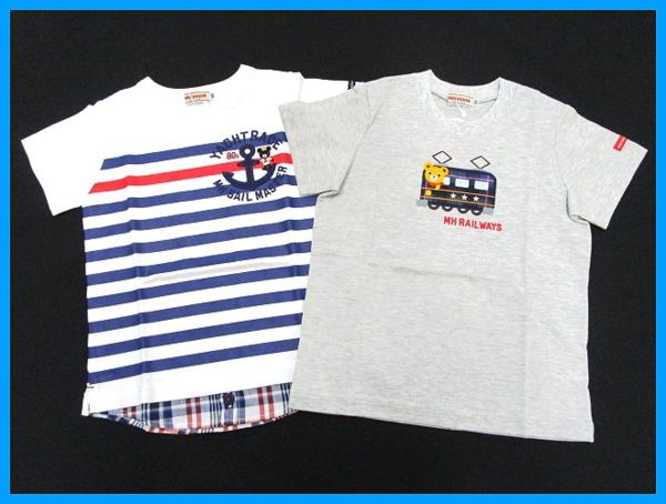 1955★新 ミキハウス Tシャツ 2点set 100 男の子 電車/重ね着風
