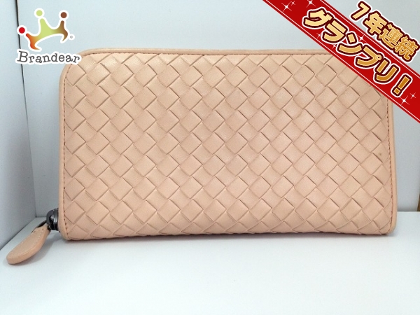 ボッテガヴェネタ 長財布 イントレチャート ピンクベージュ BOTTEGA