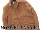 新品ムッシュニコル リネン混ミリタリーブルゾン48(L)茶★0089