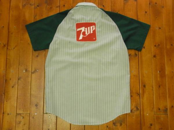 70s 7up セブンアップ ストライプ ワークシャツ ビンテージ M