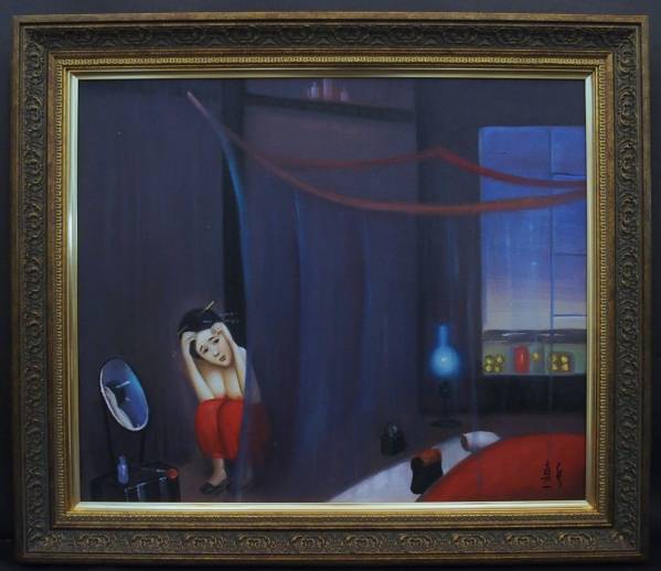 ◆ 斎藤 真一 ◆ 《 瞽女の恋 》 ◆ 油彩画・8号