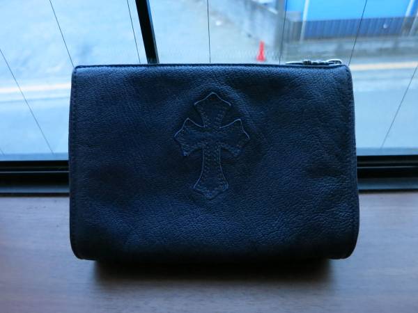 CHROME HEARTS クロムハーツ レザーポーチ タガー クロス 紺