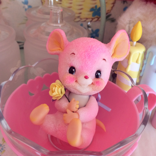 jam＊land羊毛フェルトドールの様なピンクマウスちゃん 樹脂粘土