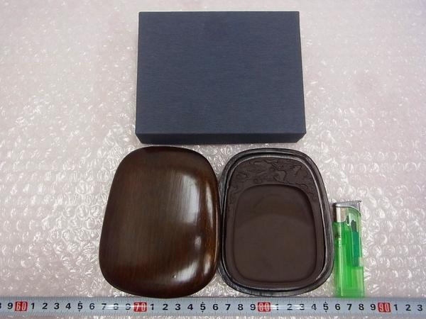 D05340 端渓 雲龍彫刻 硯 唐硯 端渓硯 石製硯 唐木箱 6