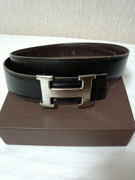 エルメス ベルト ブラック×ダークブラウン シルバー 80 中古 