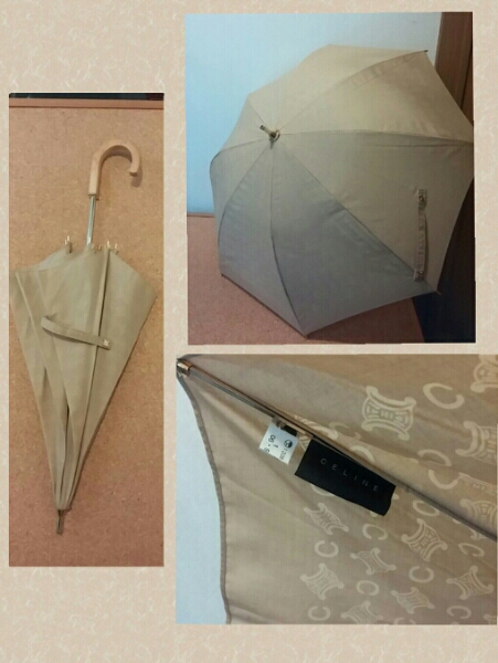 セリーヌ ベージュ 日傘　ロゴ　モノグラム　ゴールド