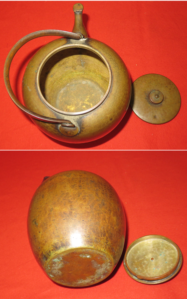◇[茶禅]茶道具 水次・水注「鎚起銅器 時代鎚目薬缶」口蓋付 水次（水