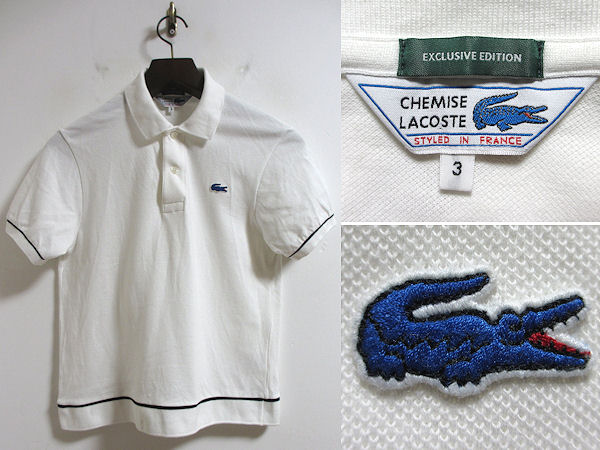 SHIPSシップス別注 LACOSTEラコステ 青ワニラインポロシャツ 3白