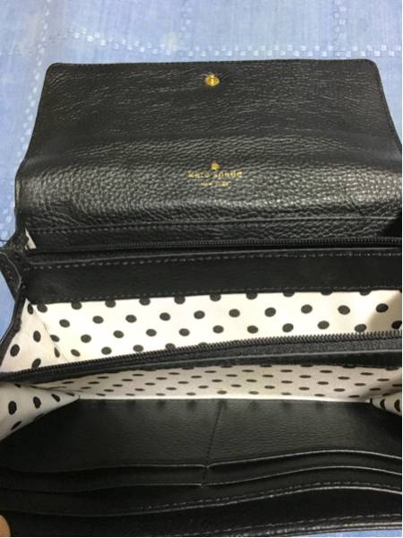 ケイトスペード黒長財布リボン ドット柄kate spade水玉