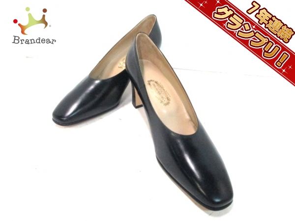 ギンザヨシノヤ パンプス 24 レディース 黒 レザー