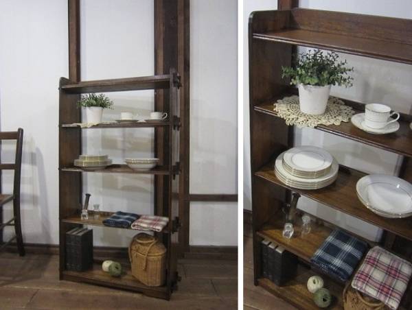 ♪古い木味 楔式 アンティーク本棚/ケビント棚 ラック 収納棚 くさびの