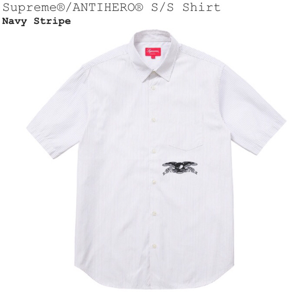 早い者勝ち！Supreme antihero Stripe Shirts S Supreme 16ss ANTIHERO S/S Shirt Navy Stripe XL Box logo Tee SS16
