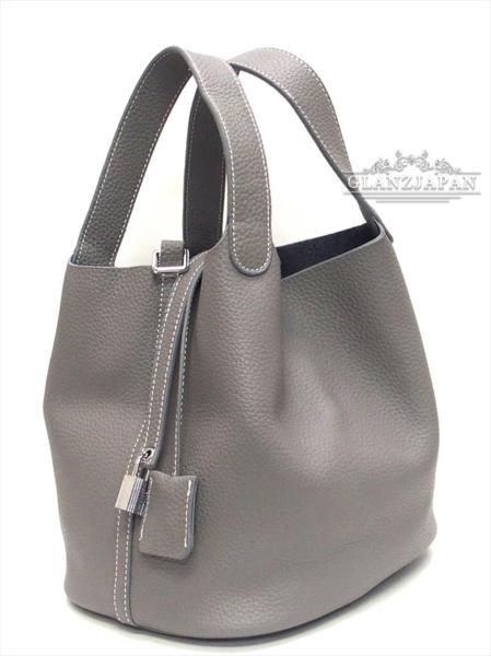 HN05*人気*灰*高級本革*大容量☆人気キューブ型トートバッグ