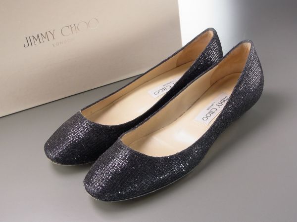 定価5.7万*ジミーチュウ*グリッターラメ/フラット/パンプス/34.5