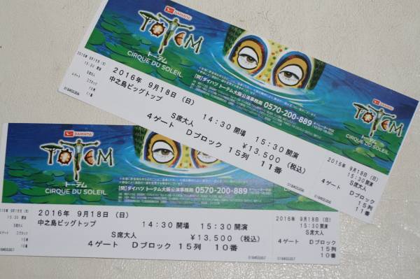 ダイハツ　トーテムペアーチケット　9月18日　14:30～