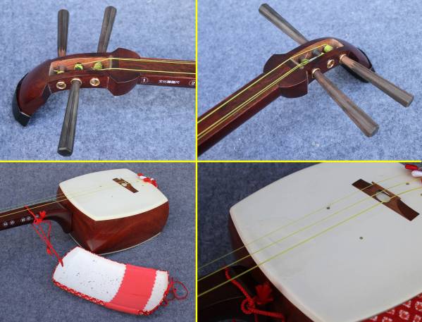 義太夫三味線 太棹 文楽 竹本 本体 白⁄赤 3弦 バチ付き 豊竹 三味線