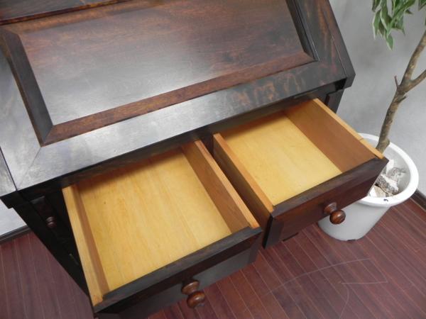 松本民芸家具 308型 ライティングビューロー ミズメザクラ無垢材