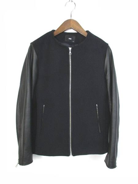 ハレ HARE ジャケット ブルゾン ノーカラー ジップ 袖レザー S