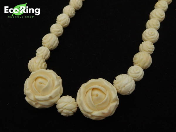 1円 象牙 バラモチーフ ネックレス 約45.3g アイボリー ET186