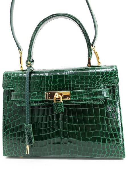 美品 ノーブランド クロコダイル 2WAYハンドバッグ グリーン 緑