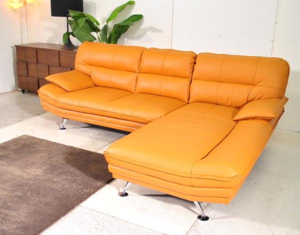 １円送料無料アウトレット展示品北欧モダン本革L型カウチソファ