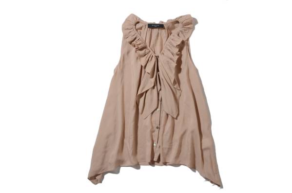 素敵。サクラSACRA　ノースリーブフリルブラウス 茶