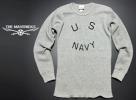 「U.S.NAVY」米海軍ロゴ・サーマル長袖Ｔシャツ・灰S.新品