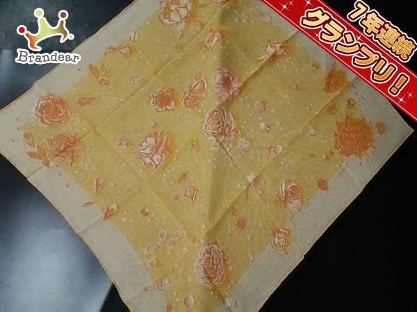 エルメス スカーフ 美品 カレ イエロー×オレンジ 花柄 HERMES