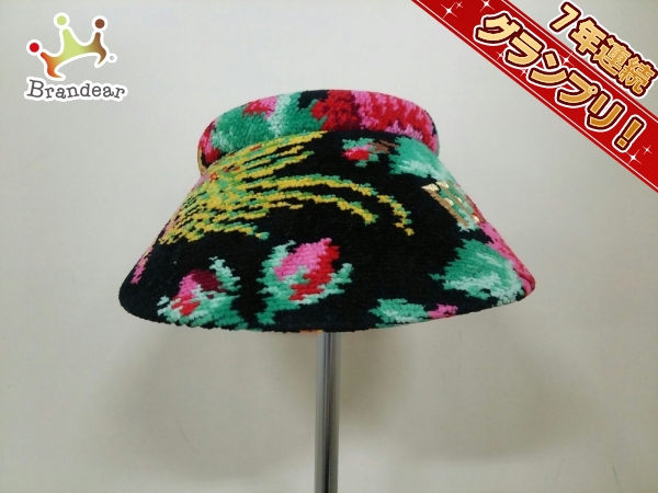 フェイラー サンバイザー F 黒×ピンク×マルチ 花柄 パイル