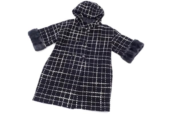 中古◆MARLENEDAM 袖リスファー フード付チェック柄コート 42