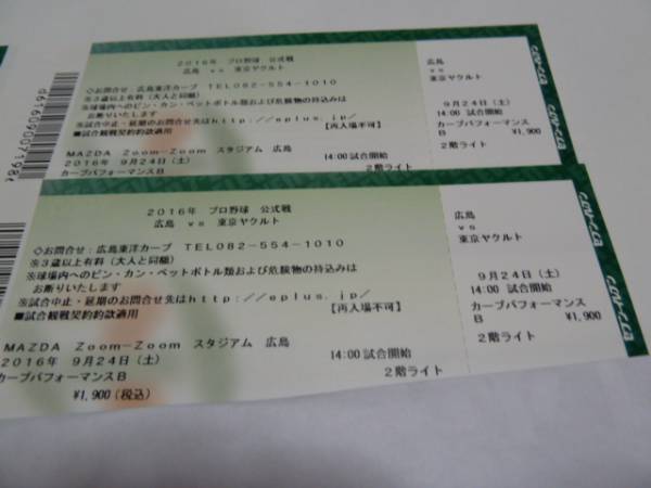 カープVSヤクルト　9月24日　パフォーマンス席ペア　中止保障有