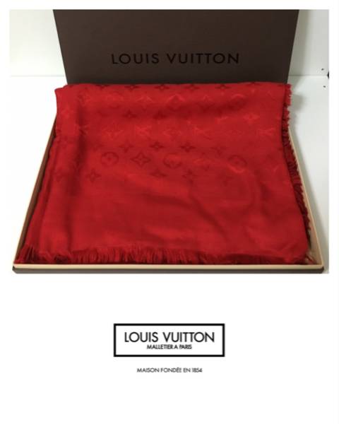 【美品】ルイヴィトン 大判ショール モノグラム ストール 赤