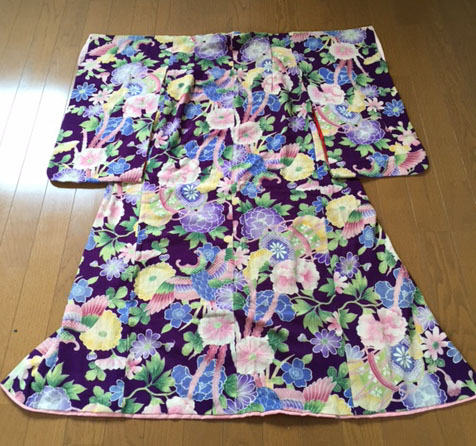 専用です☆アンティーク紫百花繚乱の着物と長襦袢 古布 襦袢 アンティーク着物 百花繚乱 紫 リメイク 紫地に百花繚乱襦袢
