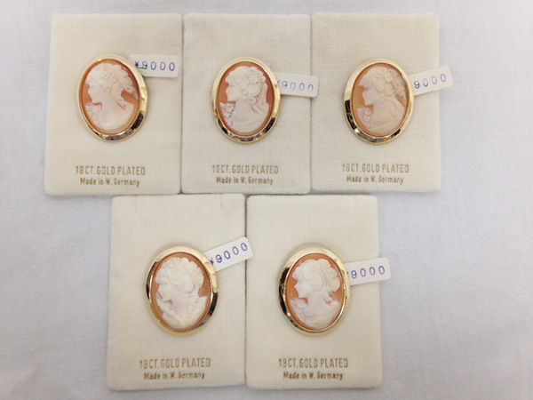 J未使用◇カメオブローチ5個 18ct.Gold Plated 西ドイツ製◇