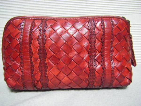 ボッテガヴェネタbottega venetaポーチ編込みレッド