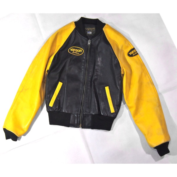 VANSON バンソン TJV レザーライダース 36 黒×黄/スタジャン