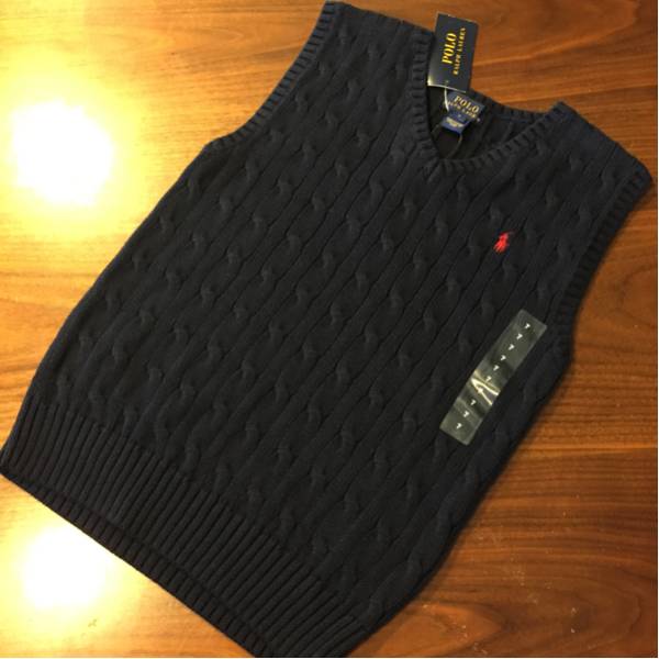 新品ラルフローレン7/130ケーブルニットベスト紺