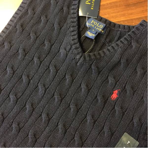 新品ラルフローレン7/130ケーブルニットベスト紺
