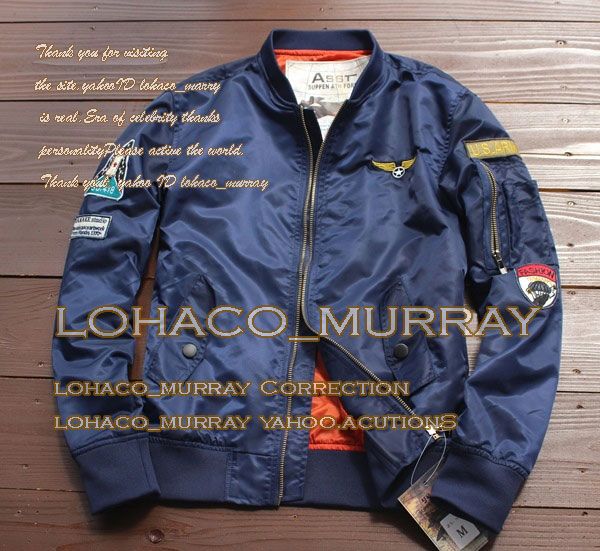 新品■US-ARMY*メンズ MA-1 ワッペン フライトジャケットL 紺