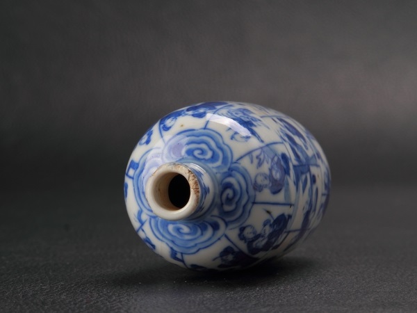 江戸期中国美術景徳鎮大清雍正年製款青花賢人文花生11.2㎝/606 当方