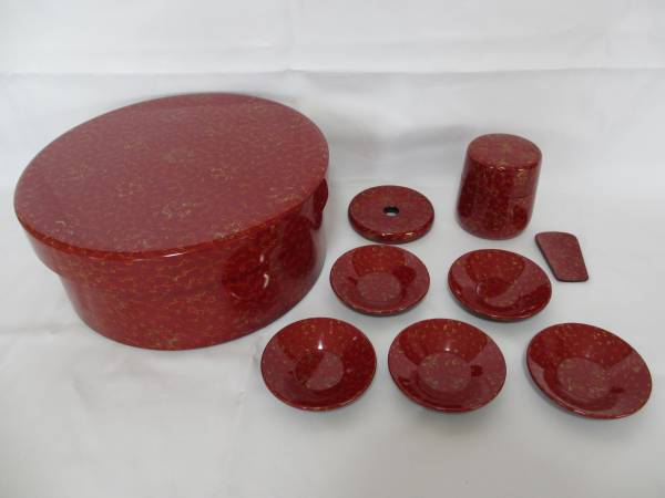 津軽塗 唐塗赤々 茶櫃セット 木製