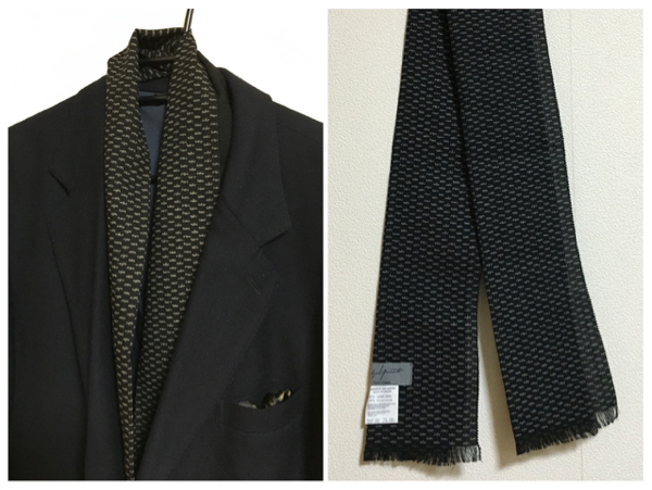 即決★ヨウジヤマモト ストール 黒×グレーHOMME ウールマフラー