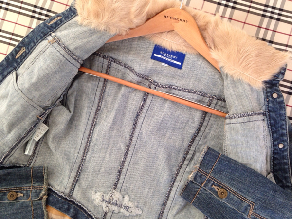 美品☆バーバリーブルーレーベル ファーデニムジャケット 38 M BLUE 