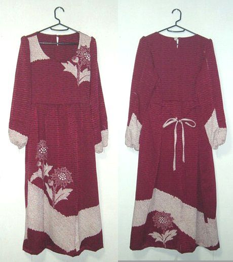着物リメイク♪ボルドー色ひまわり絞りが素敵なワンピース♪