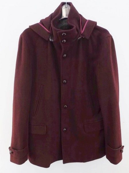 SHIPS メンズ フード ウール コート L ボルドー ＃56513
